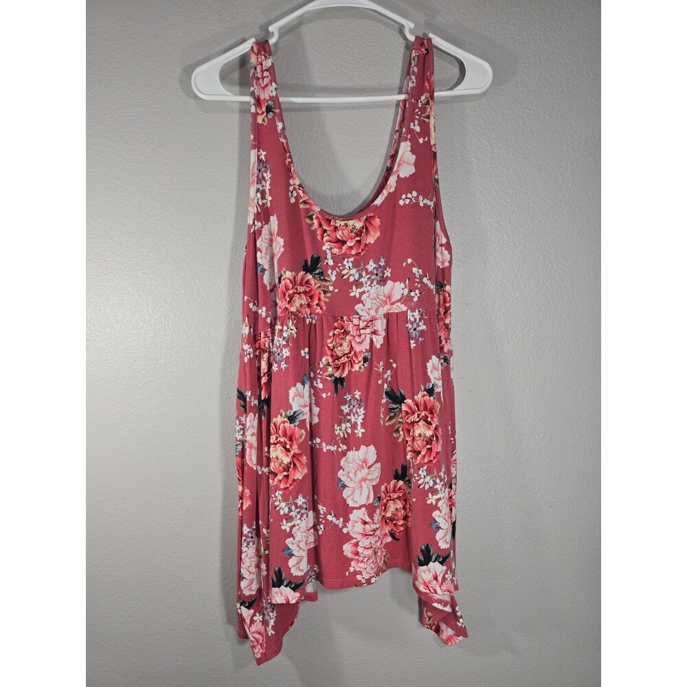 Torrid Size 0 / Large Coral Floral Sharkbite hem Tank Top Boho Cottagecore BU